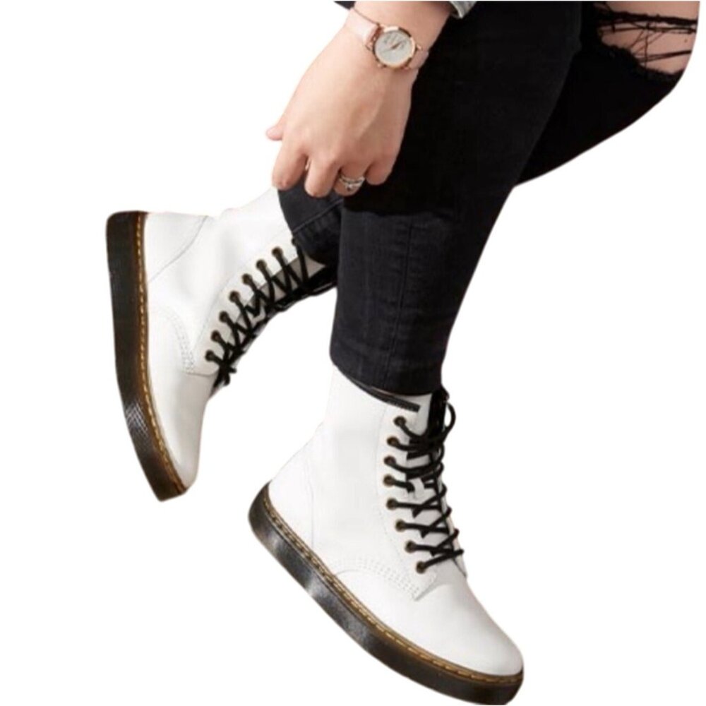 Dr. Martens Zavala Womens White Leather Combat Boots Size 7 US / 6 UK